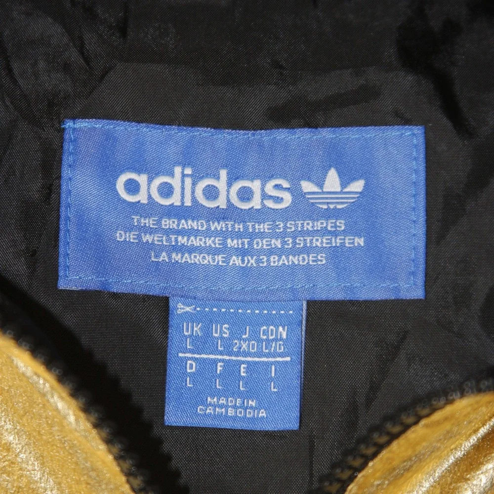 Adidas‎ Windbreaker Mens L Gold Metallic Pullover Anorak Hooded Jacket
